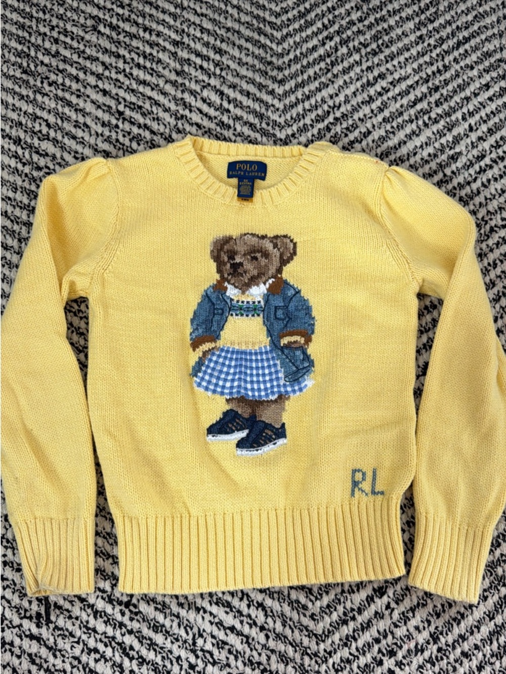Ralph Lauren Yellow Bear Knit Sweater with Blue Detail